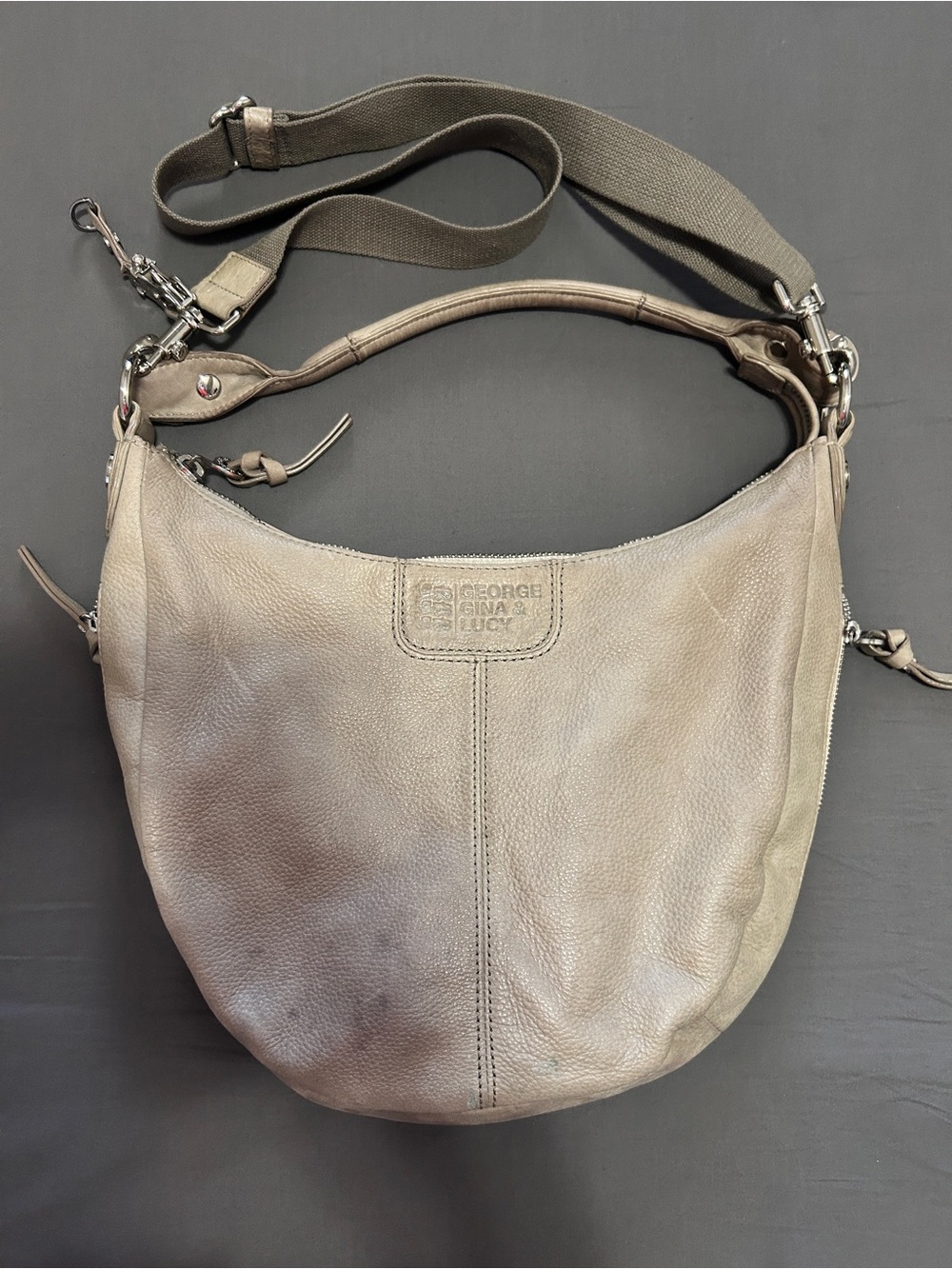 George Gina Lucy GGL Women's Leather Beige Bag Half Moon Y2K